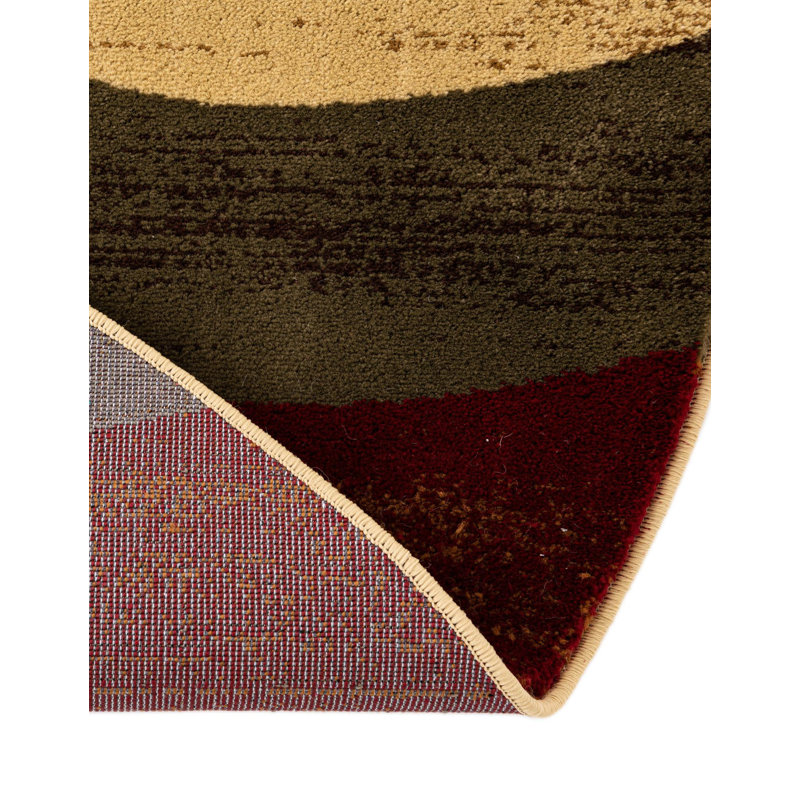 Barista Collection 6' Round Beige and Red Abstract Rug