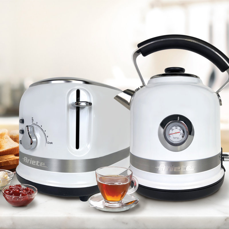 Ariete Moderna 1.7L Stainless Steel Kettle with 2 Slice Toaster Set, White