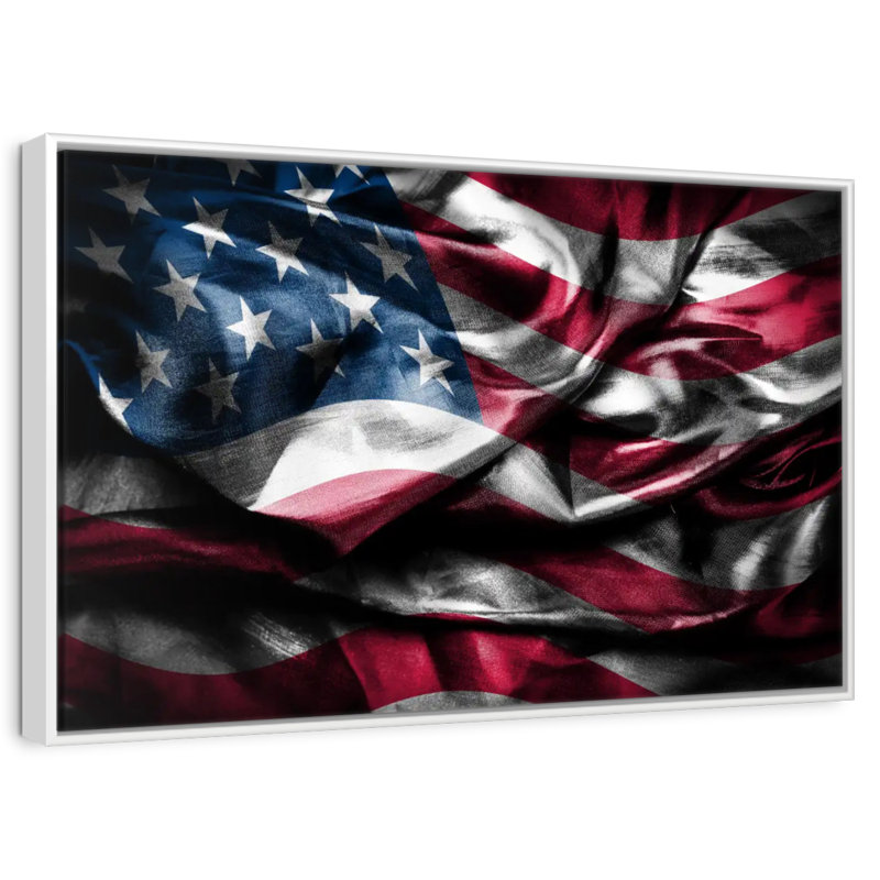 Waving American Flag, Floating Frame White, 31" X 21"