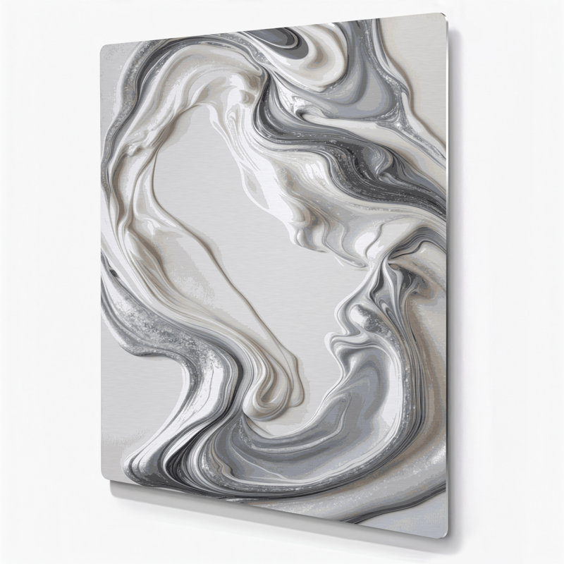 Abstrait fluide, art mural gris en métal 90, H 11 po x l 14 po