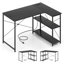 Bureau d'ordinateur en L avec prises de courant Tablette réglable Structure en métal robuste noir
