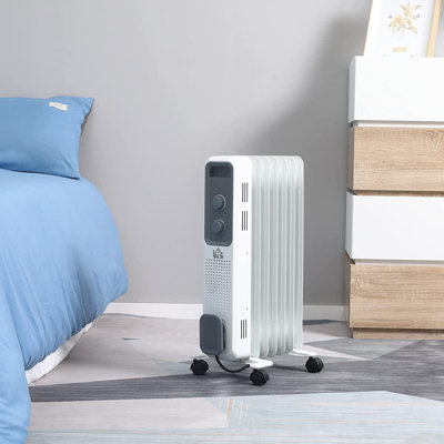 HOMCOM 1500W Oil Filled Radiator 7 Fin Portable Electric Heater White