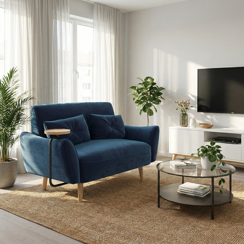 Causeuse en velours 47,62 ", canapé 2 places moderne pour petit espace, appartement ou chambre à coucher, Bleu