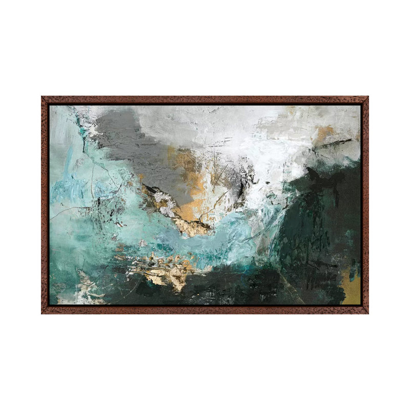 Arctic Green - Painting on Canvas, 101.6 cm H x 66.04 cm W, Classic Brown Wood Framed