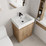 Khamille 24'' Single Freestanding Bathroom Vanity with Resin Top and Shelf