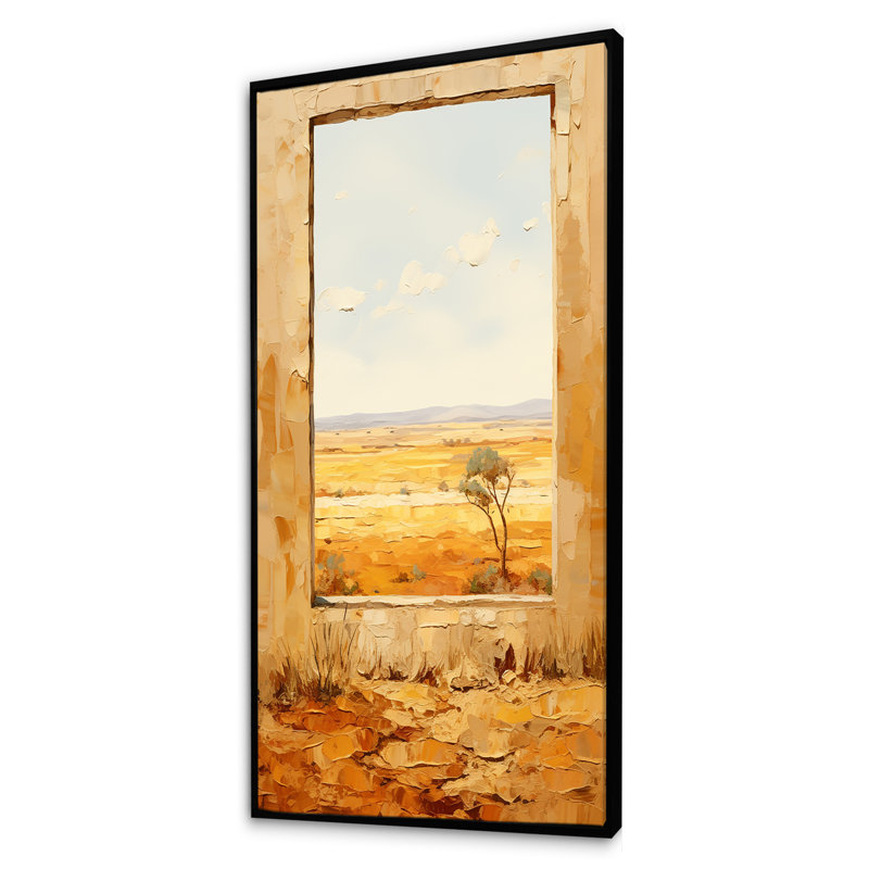 Été, pré, horizon, ferme, fenêtres II, Cadre flottant noir, H 60 po x l 28 po