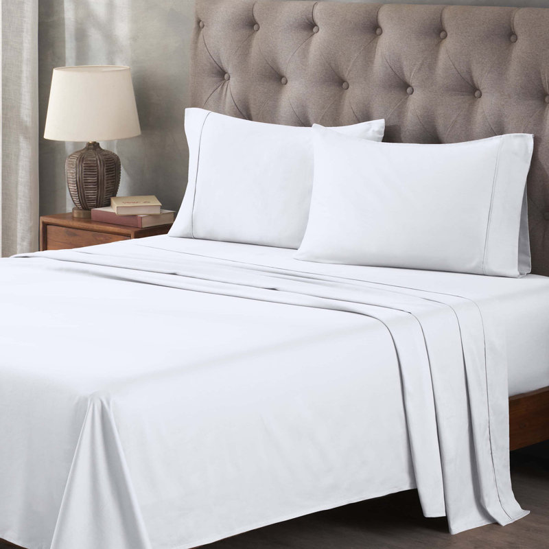 400 Thread Count Egyptian Cotton Blend Solid Deep Pocket Bed Sheet Set, Queen Sheet Set, White