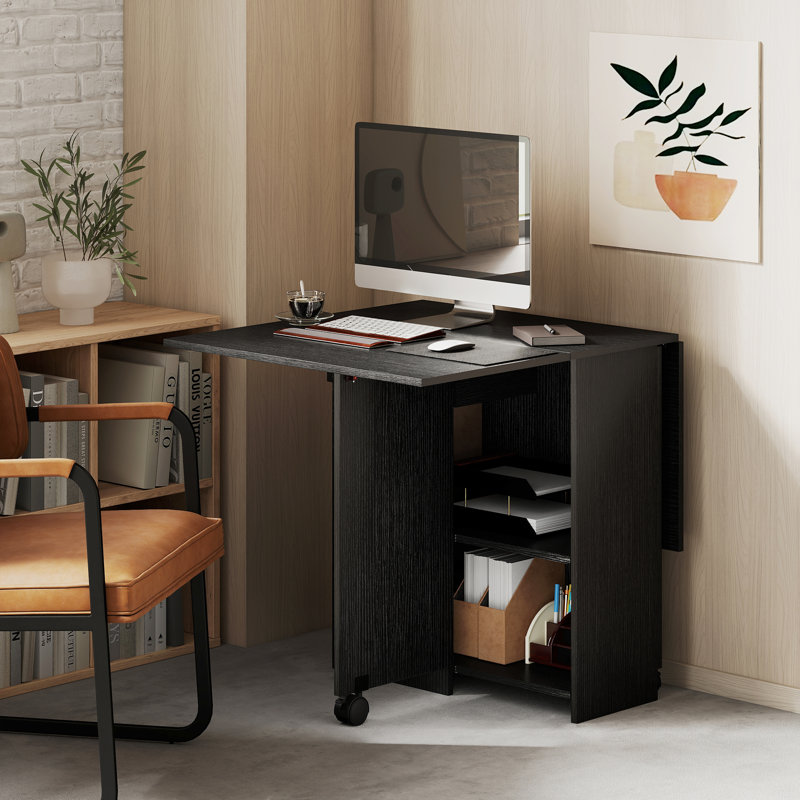 Foldable Dining Table, Drop Leaf Table with Storage for Kitchen, Black