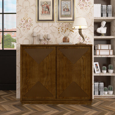 Mid Century Modern V Shape Fluted Design Buffet Cabinet With Storage