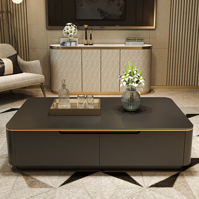 Black rock plate rectangular high-end coffee table
