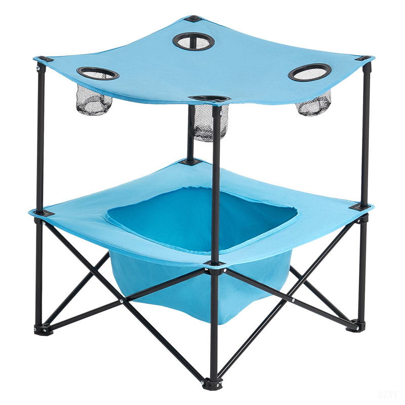 Table de camping pliante et portable Oxford, table carrée de pique-nique d'extérieur avec 4 porte-gobelets