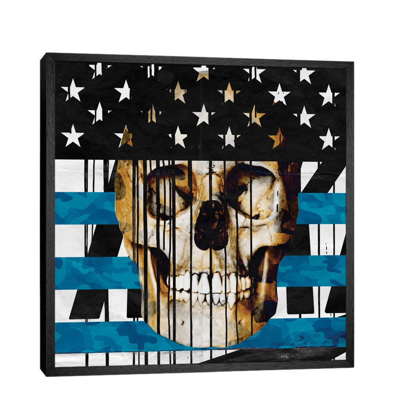 Skull Spangled Banner - Floater Frame Print on Canvas, Black Framed, 45.72 cm H x 45.72 cm W