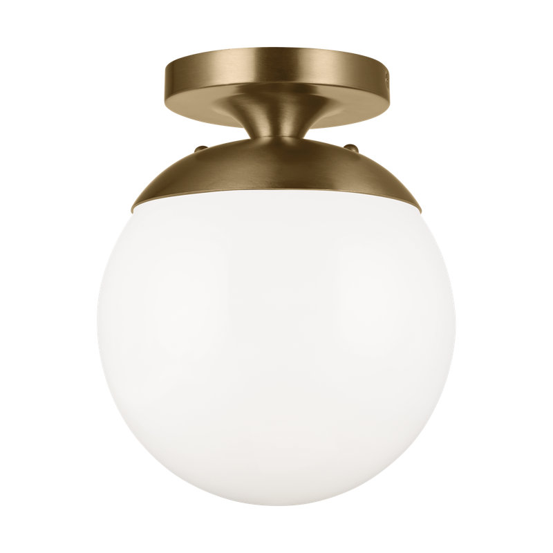 Meri Glass Semi Flush Mount, Smooth White, No, Satin Brass