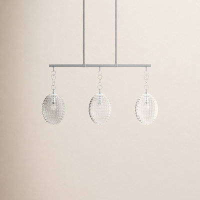 Akio 3 Light Ribbed Glass Dimmable Pendant