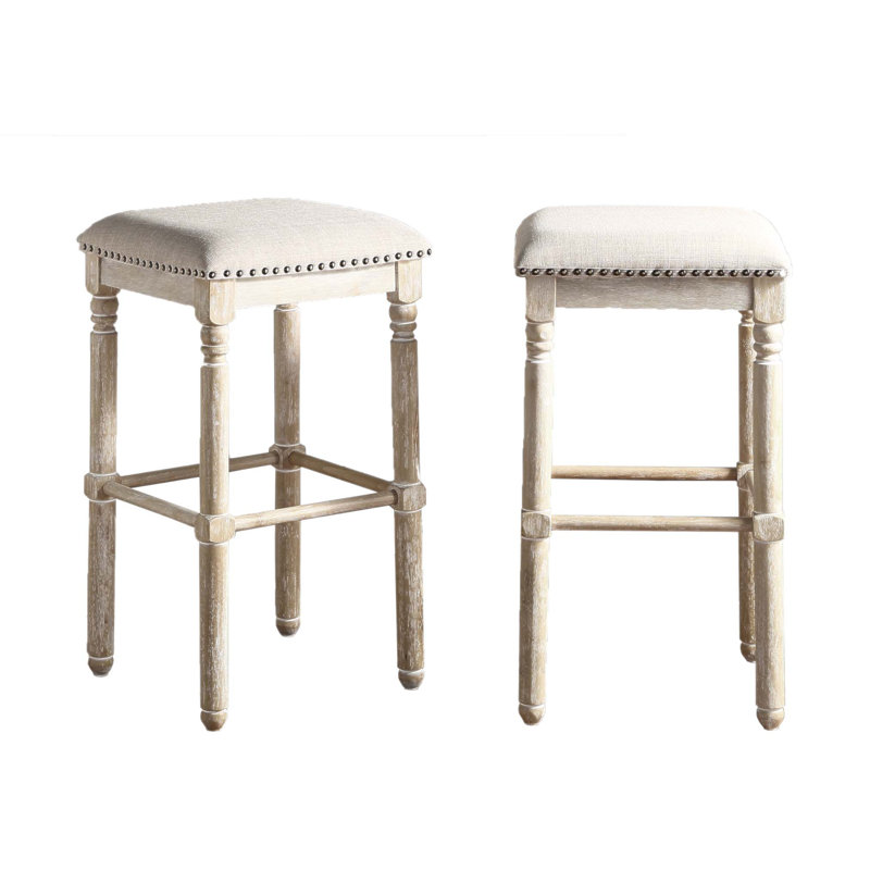Tabourets de bar en bois Arnhem, ensemble de 2, style rustique chic avec tissu et fabrication solide, Tanné, Naturel
