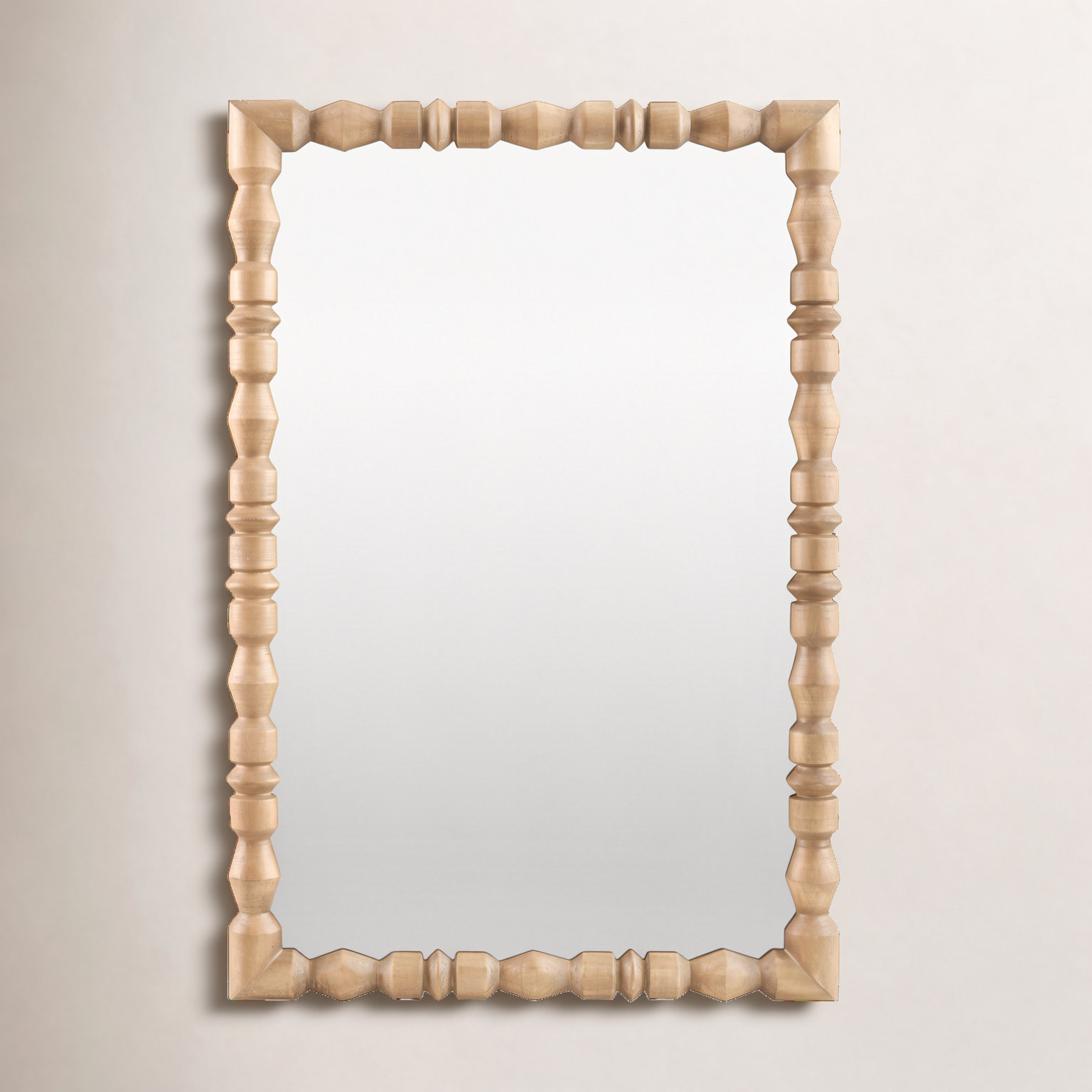 Aavo Beaded Wood Wall Mirror, Natural Wood, 36" x 24"