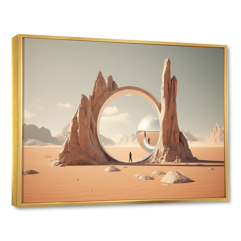 Art mural surréalisme, H 30 po x l 40 po x P 1,5 po, Cadre flottant doré