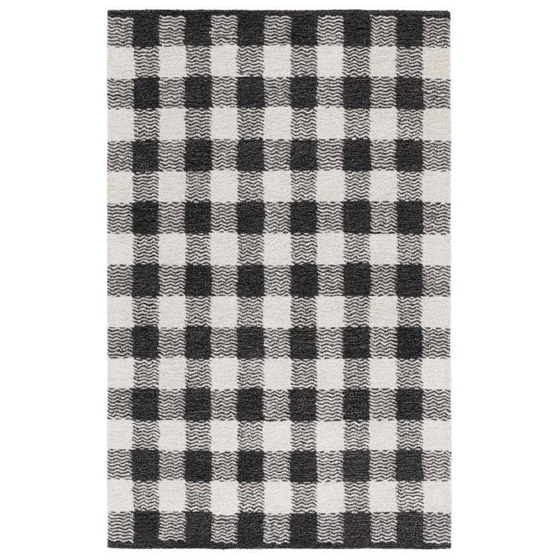 Genre 801 Hand Tufted Wool/Cotton/Fiber Checkered Rug in Charcoal/Ivory, Rectangle 3' x 5'