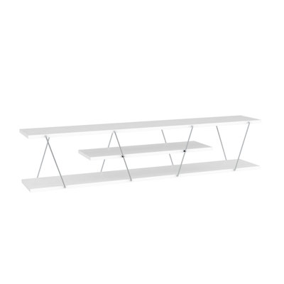 Meuble télé Mid-Century moderne de 56 po avec 4 tablettes et plateau de rangement blanc
