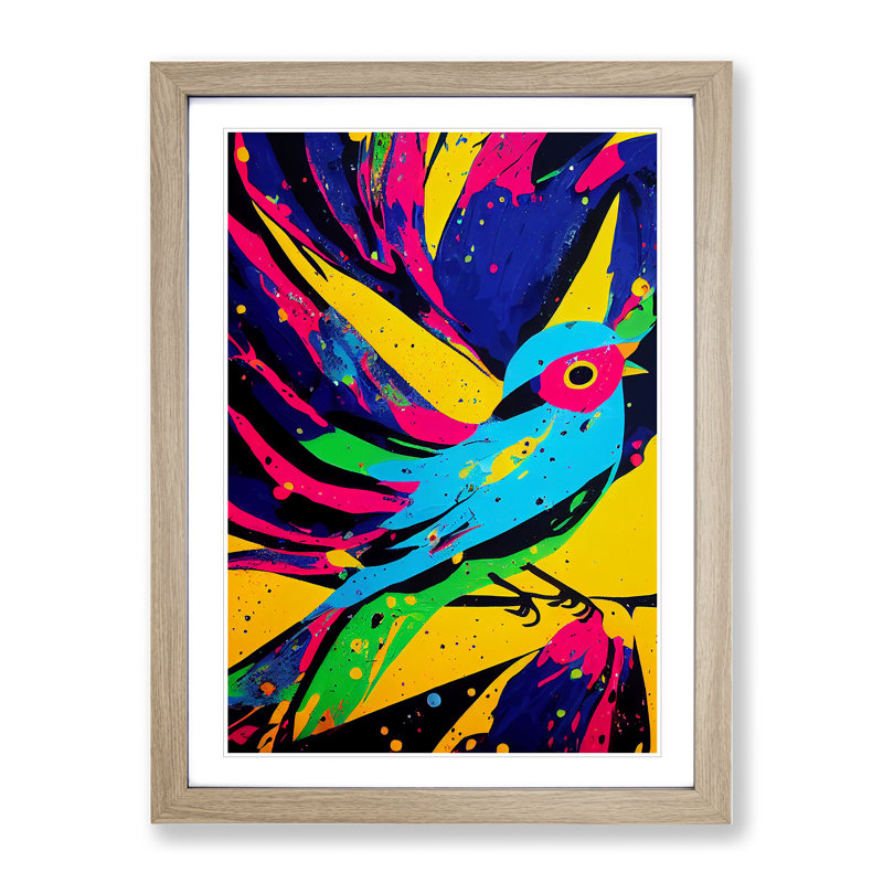 Bird Splash Abstract 1 Piece Single Picture Frame Wall Art, 64cm H x 46cm W x 2cm D, Oak