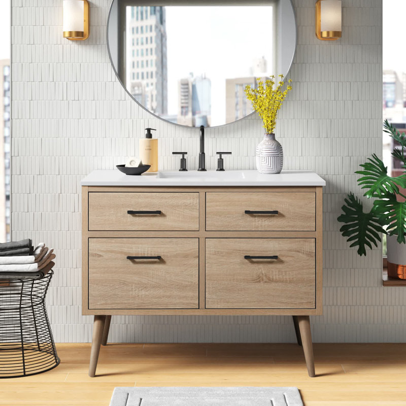 Steinfeldt 42'' Single Bathroom Vanity with Engineered Marble Top, Mango Wood