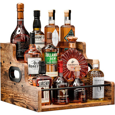 Liquor Bottle Display Shelf, Coffee Syrup Rack Organizer, 3 Step Countertop Liquor Wine Rack, Mini Bar,liquor Cabinet, Home Retro Bar Shelf Stand For Liquor Whiskey, Spirits