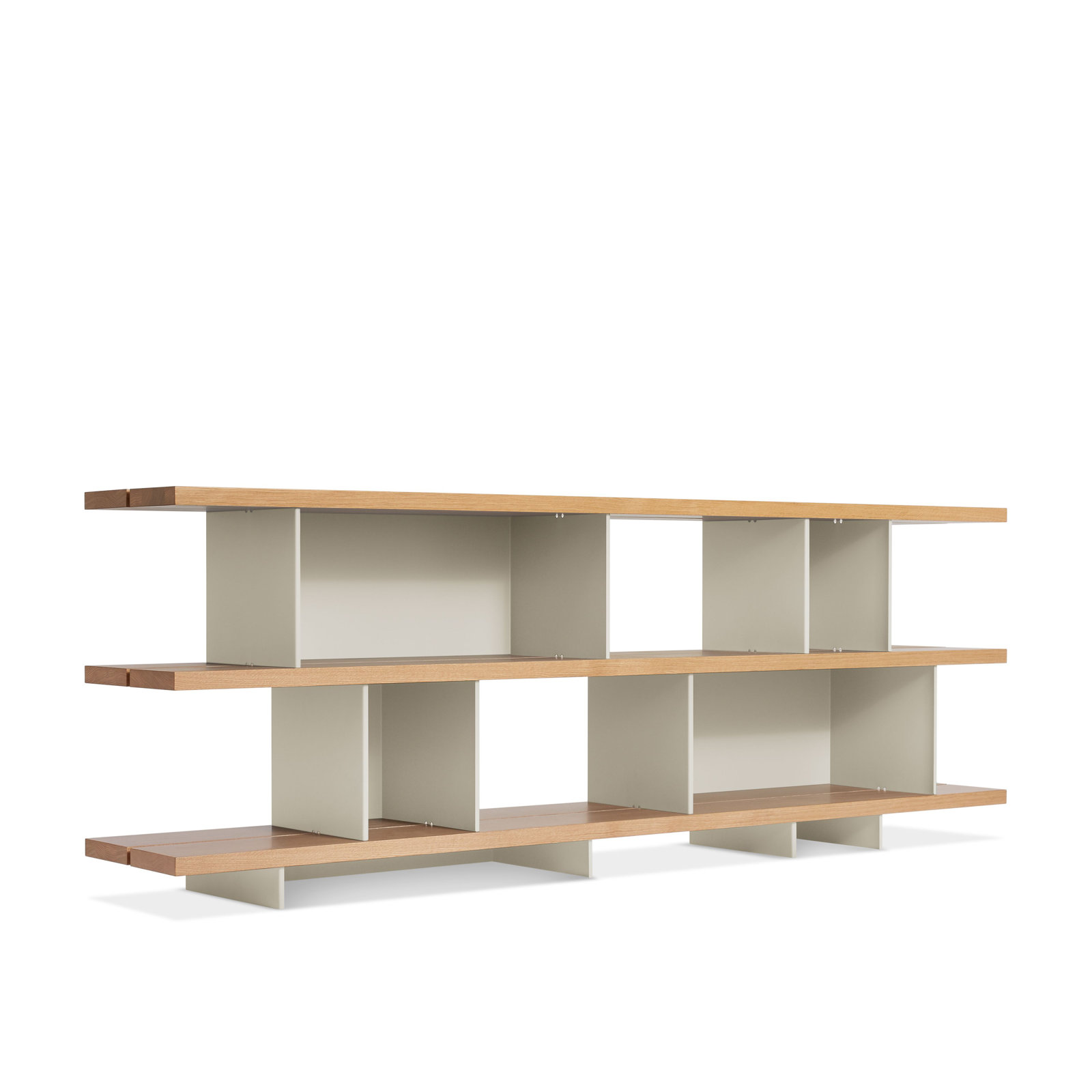 Happy Day Wide Bookcase, (3 Shelves) 29" H x 81" W x 14" D, White Oak/Putty