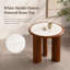 Table basse ronde en pierre frittée de 19,69 pouces avec bordure en bois massif et pieds de colonne en panneau de fibres à densité moyenne. Style moderne et minimaliste, adapté aux salons et aux appartements.