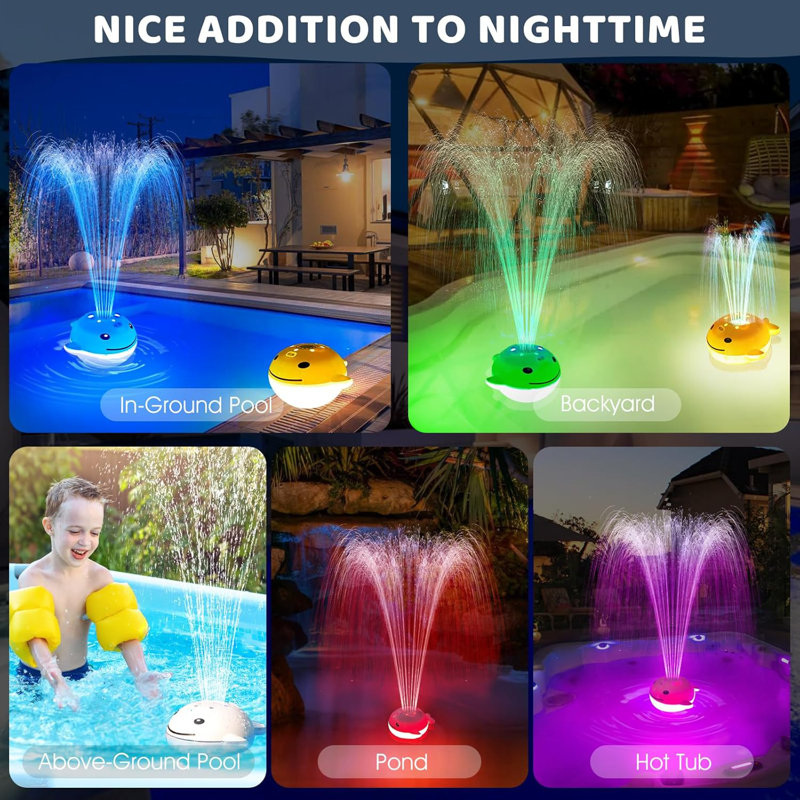 Floating Pool Fountain With Lights,Upgraded Rechargeable Pool Water Fountain With Remote,Whale Swimming Pool Fountain,Floating Fountain Pump For Inground Above Ground Pool-1PC(White)