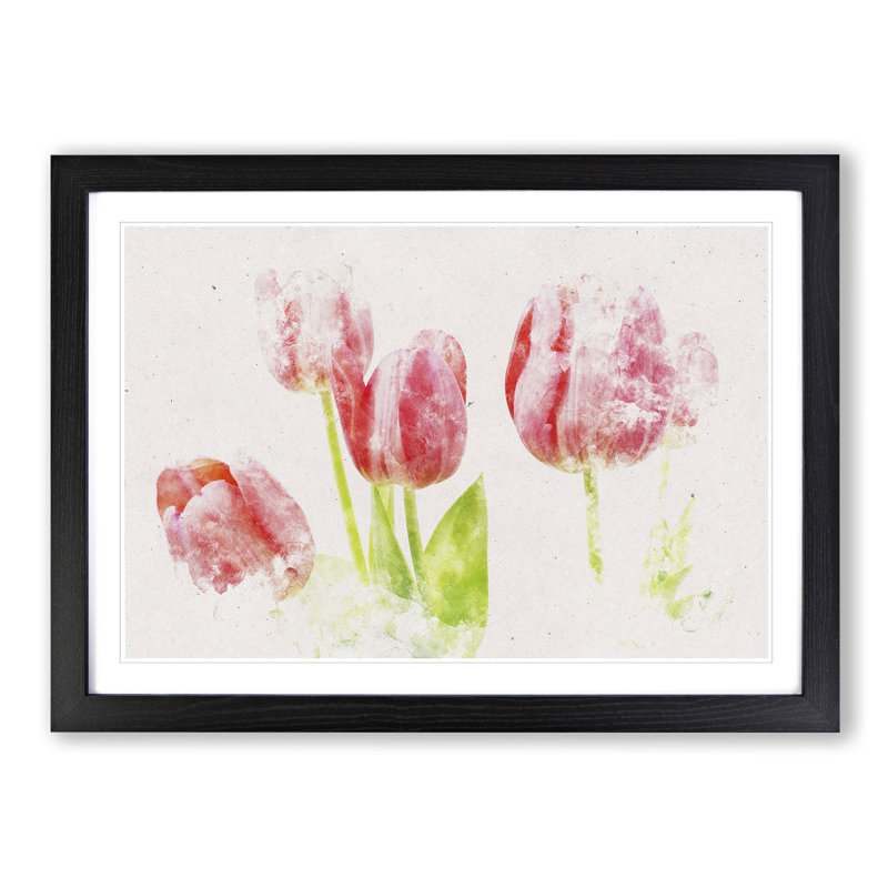 Beautiful Pink Tulips Watercolour - Picture Frame Graphic Art Print, Black Framed, 62cm H x 87cm W x 2cm D