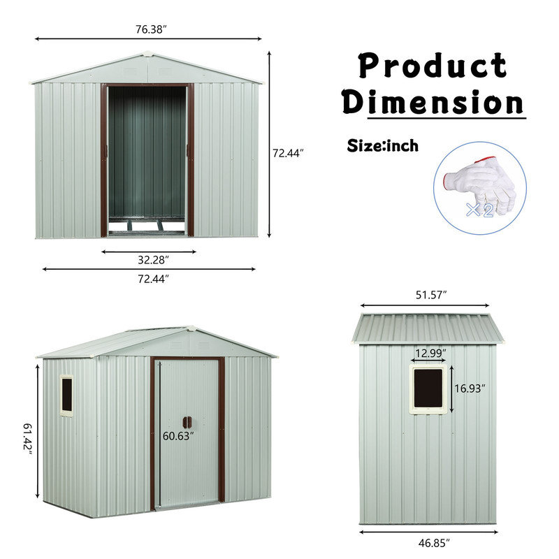 Outdoor Metal Storage Shed, White, 6 ft. W x 5 ft. D