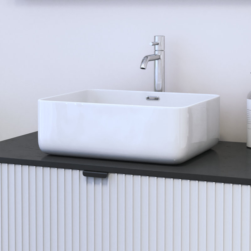 Lavabo de salle de bain vasque rectangulaire en céramique blanche 12,4 "avec trop-plein Meble Furniture