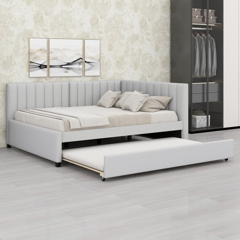 Modern Upholstered Daybed, Includes Trundle, Beige