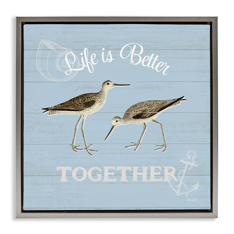 «Better Together Coastal Sandpipers», Cadre flottant gris lustré, H 18 po x l 18 po