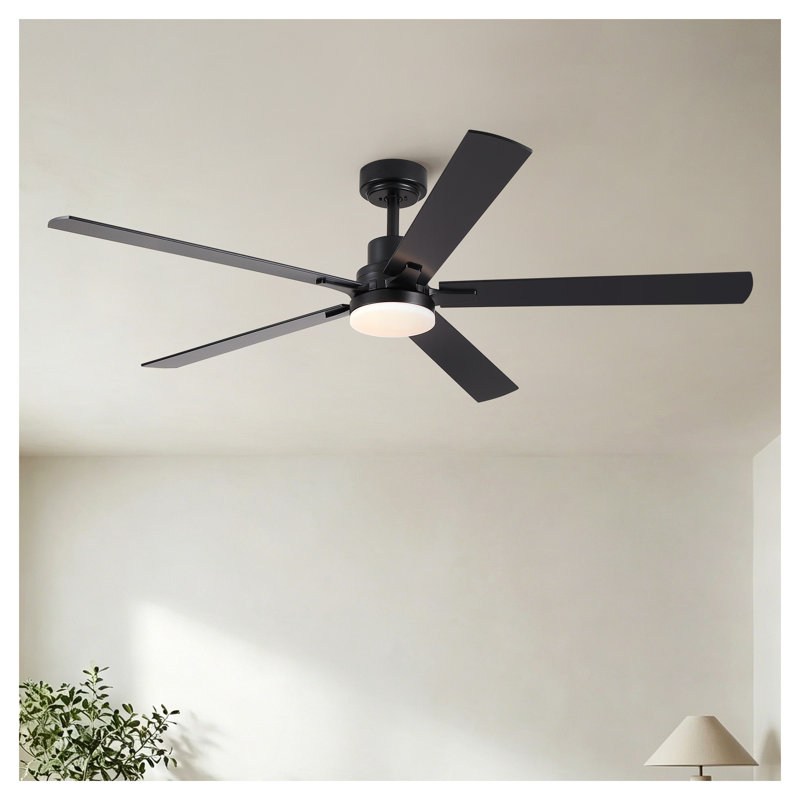 Ventilateur de plafond noir moderne 60 pouces avec éclairage intégré et télécommande, moteur à courant continu homologué ETL