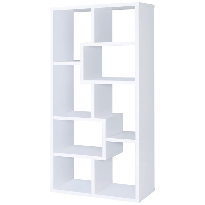 Bibliothèque à 8 tablettes géométriques blanches - Convient au salon et pratique et élégant pour l'espace de travail