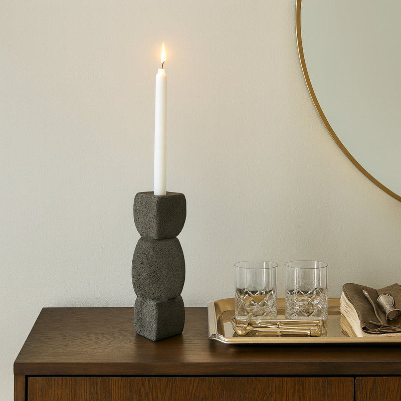 Candlestick Candle Holder, 9" H x 4" W x 4" D, Black