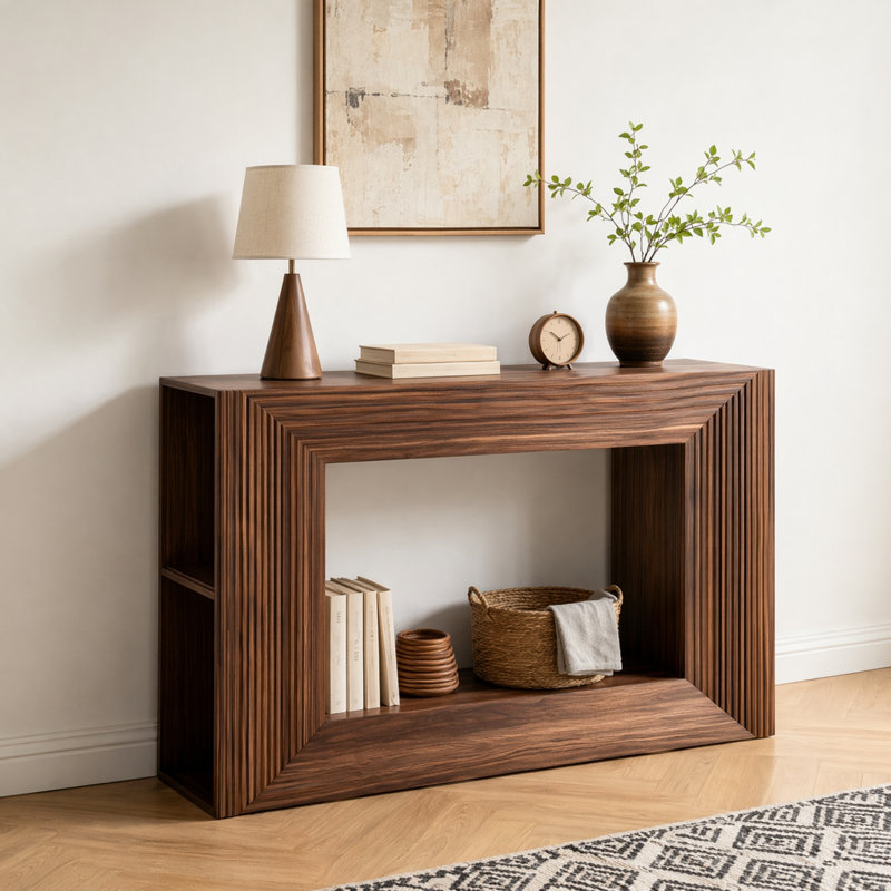 Console de 43 po avec tablettes de rangement et lumières pour le vestibule du salon, Brown