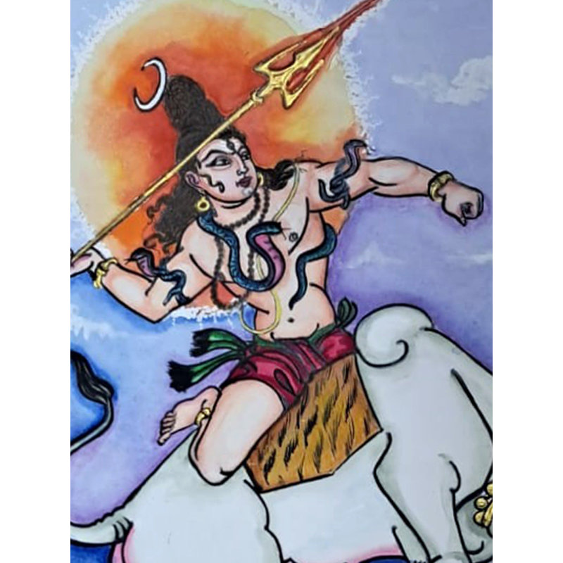 Lord Shiva avec Nandi | Couleurs naturelles sur papier | Par Babita