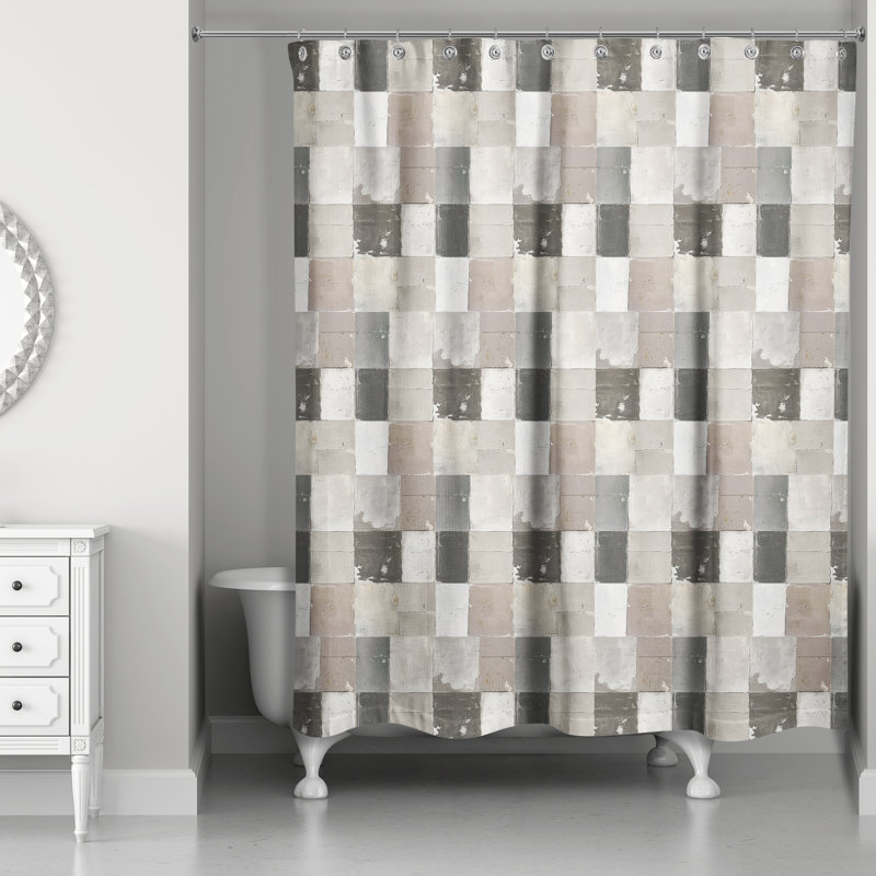 Rideau de douche Neutre 71 x 74, Gris neutre à carreaux