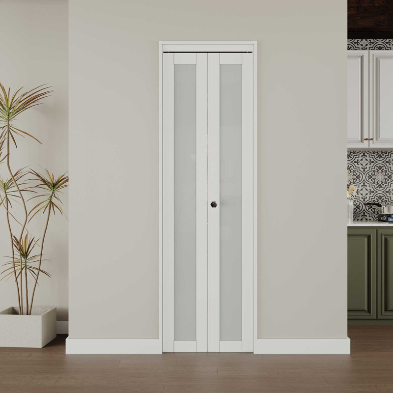 1 porte pliante en verre givré avec trousse de quincaillerie d'installation et poignée ronde, 24 po x 80 po