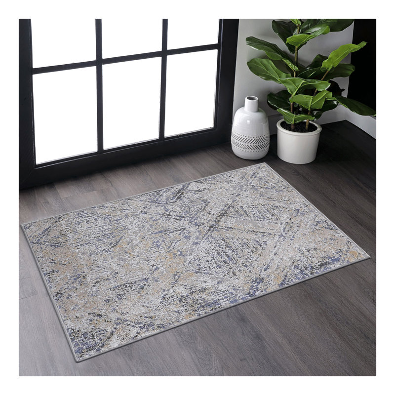 Tapis bleu / gris / géométrique de la collection Collection, Rectangulaire 2 pi x 3 pi