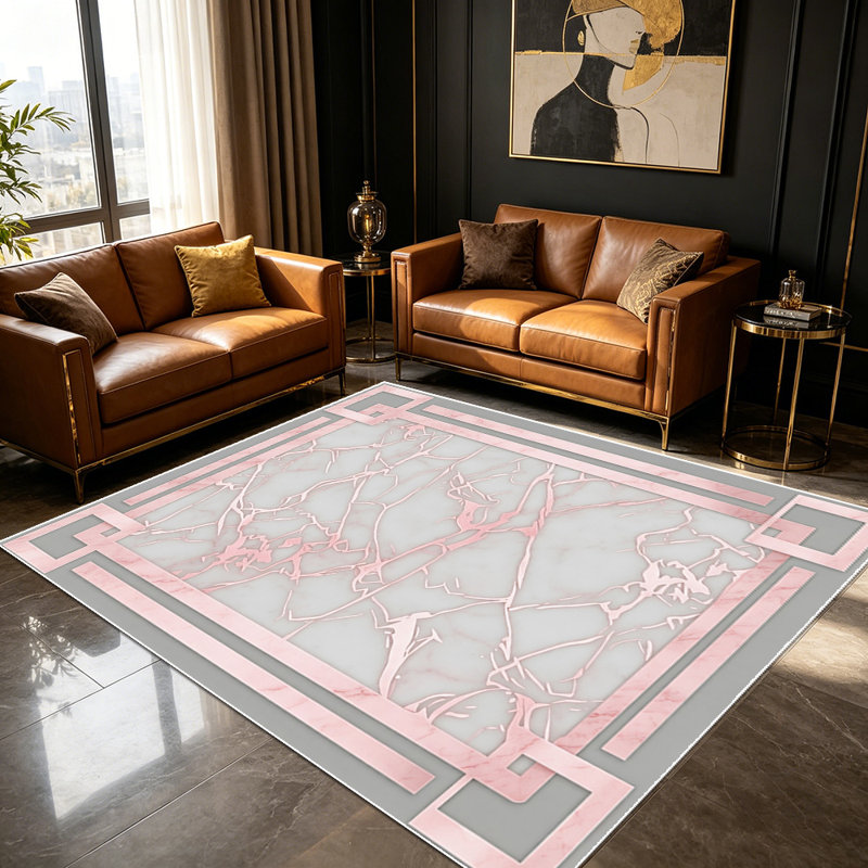 Light luxury art texture living room carpet, modern geometric frame design bedroom carpet, household soft decoration carpet