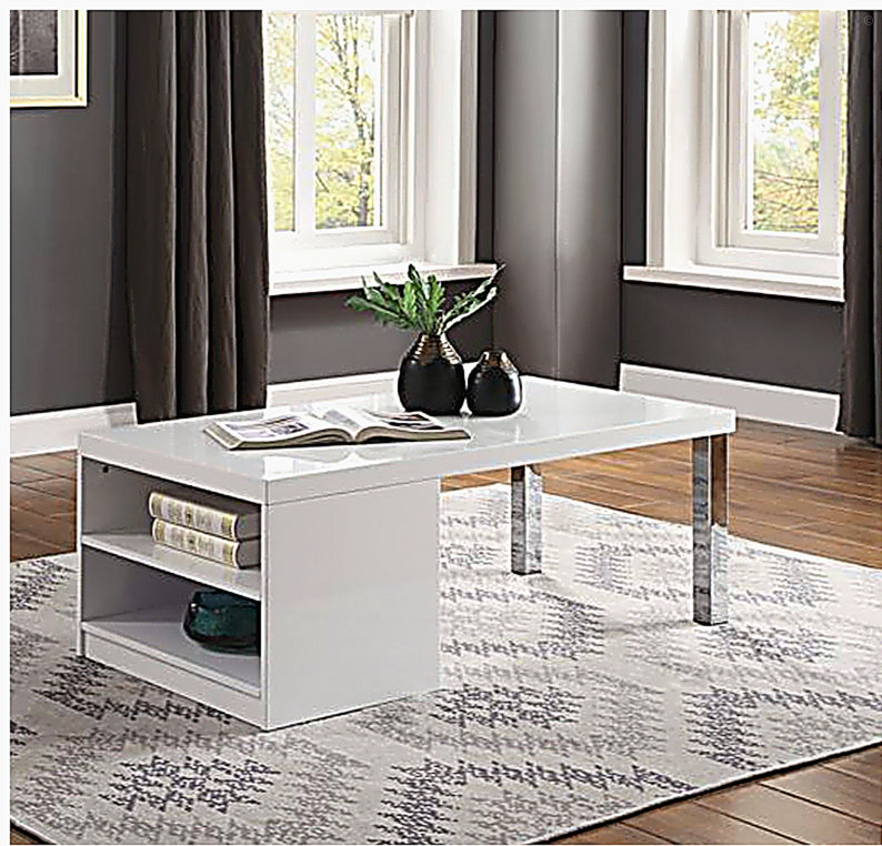 Harta White High Gloss & Chrome Finish Coffee Table