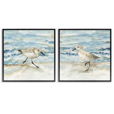 Sandpipers Treading Beach Shore 2pc Framed Giclee Set, design by Nan