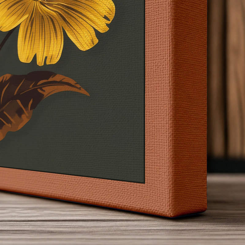 Golden Daisy Study Botanical - Wrapped Canvas, 24x16 - 61.0 x 40.6 cm, Terracotta Border