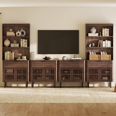 126" Wide Media Center with Bookcases – TV Stand for TVs Up to 75"