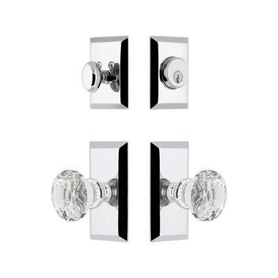 Fifth Avenue Short Plate Complete Entry Set with Single Cylinder Deadbolot and Brilliant Crystal Knob