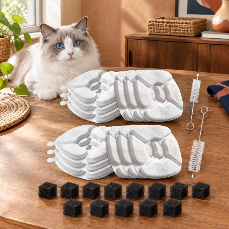 24-Piece Replacement Set containing 12 filters and 12 sponges, compatible with 50oz, 84oz, 95oz, and 108oz automatic cat and dog water dispensers.