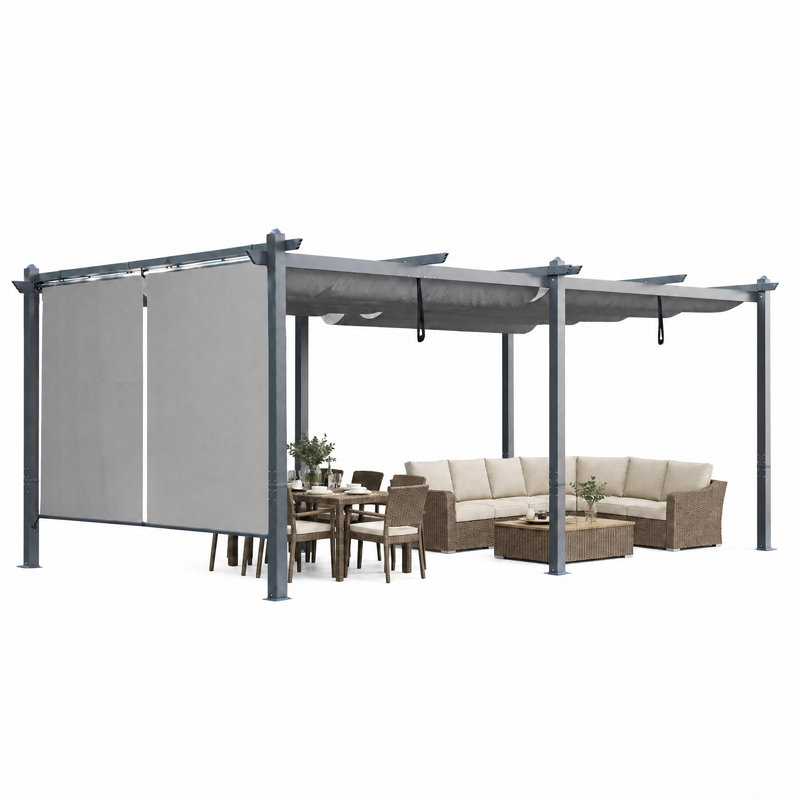 Pergola en aluminium avec auvent Aoodor, Gris, H 8,2 pi x l 20 pi x P 12 pi